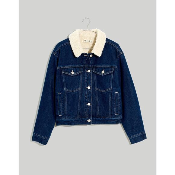 Madewell The Cropped Oversized Trucker Jean Jacket Sherpa Collar Edition - M - Picture 1 of 7